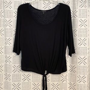 K & C Black Tie Front Knit Top